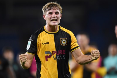 071025 - Cardiff City v Newport County - Vertu Trophy Group Stage - Tom Davies of Newport County celebrates the win at full time