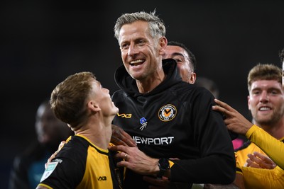071025 - Cardiff City v Newport County - Vertu Trophy Group Stage - Newport County Manager, David Hughes celebrates the win with his team at full time