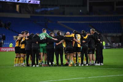 071025 - Cardiff City v Newport County - Vertu Trophy Group Stage - Newport huddle at full time