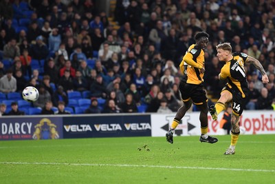071025 - Cardiff City v Newport County - Vertu Trophy Group Stage - Kai Whitmore of Newport County has a shot at goal
