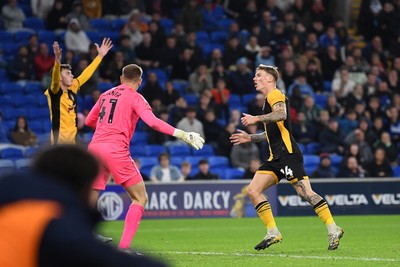 071025 - Cardiff City v Newport County - Vertu Trophy Group Stage - Kai Whitmore of Newport County has a shot at goal