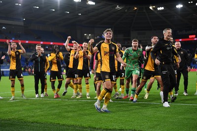 071025 - Cardiff City v Newport County - Vertu Trophy Group Stage - Tom Davies of Newport County celebrates with the team at full time