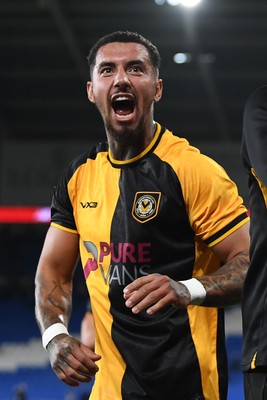 071025 - Cardiff City v Newport County - Vertu Trophy Group Stage - Courtney Baker-Richardson of Newport County celebrates the win at full time