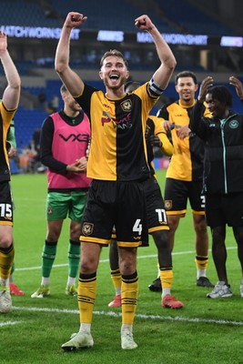 071025 - Cardiff City v Newport County - Vertu Trophy Group Stage - Matthew Baker of Newport County celebrates the win at full time