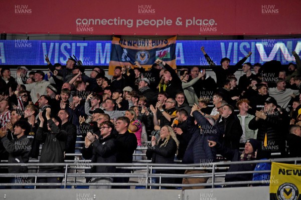 071025 - Cardiff City v Newport County - Vertu Trophy Group Stage - Newport fans celebrate after Tom Davies of Newport County scores the first goal of the game