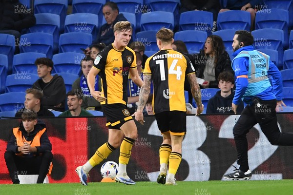 071025 - Cardiff City v Newport County - Vertu Trophy Group Stage - Tom Davies of Newport County celebrates scoring a goal with team mates