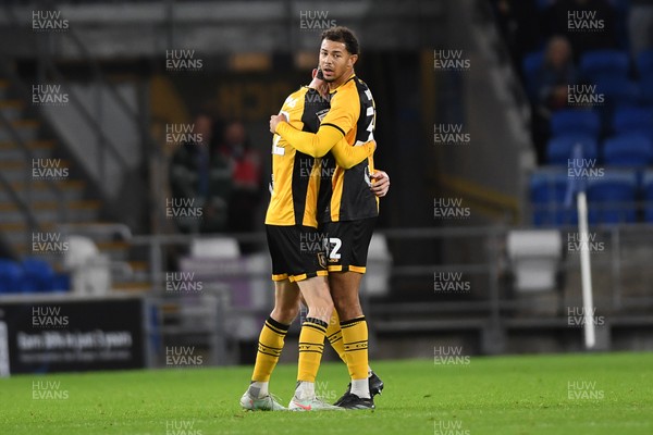 071025 - Cardiff City v Newport County - Vertu Trophy Group Stage - Jaden Warner of Newport County and Joe Thomas of Newport County at full time