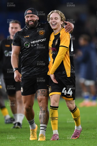 071025 - Cardiff City v Newport County - Vertu Trophy Group Stage - David Pipe and Sam Braybrooke of Newport County celebrate the win at full time