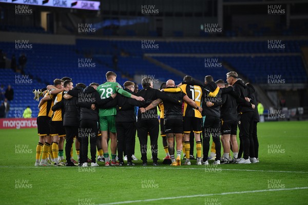 071025 - Cardiff City v Newport County - Vertu Trophy Group Stage - Newport huddle at full time