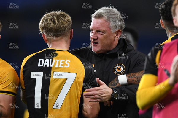 071025 - Cardiff City v Newport County - Vertu Trophy Group Stage - Tom Davies of Newport County is congratulated by Newport County Assistant Manager, Wayne Hatswell at full time