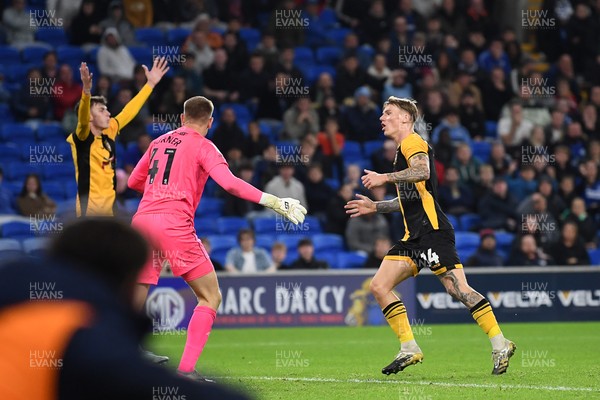 071025 - Cardiff City v Newport County - Vertu Trophy Group Stage - Kai Whitmore of Newport County has a shot at goal