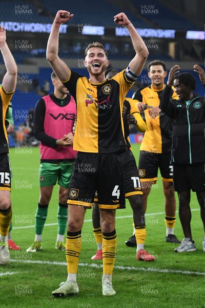 071025 - Cardiff City v Newport County - Vertu Trophy Group Stage - Matthew Baker of Newport County celebrates the win at full time