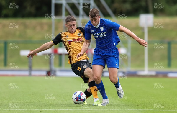 120722 - Cardiff City v Newport County, Pre-season friendly - Ollie Denham of Cardiff City gets away from Lewis Collins of Newport County