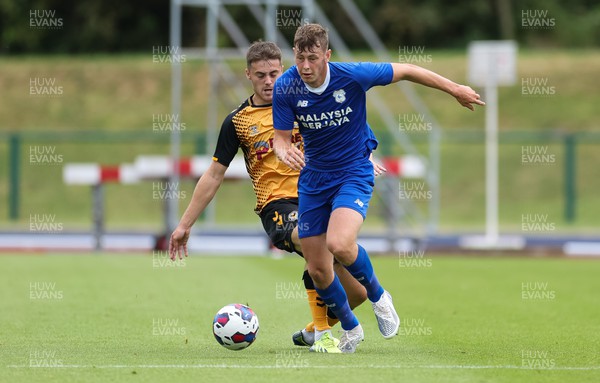 120722 - Cardiff City v Newport County, Pre-season friendly - Ollie Denham of Cardiff City gets away from Lewis Collins of Newport County