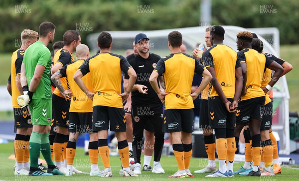 120722 - Cardiff City v Newport County, Pre-season friendly - Newport County manager James Rowberry  speaks to his players at half time