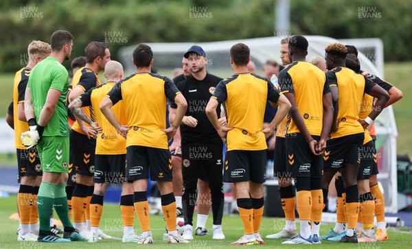 120722 - Cardiff City v Newport County, Pre-season friendly - Newport County manager James Rowberry  speaks to his players at half time