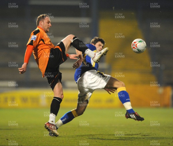 19.02.08 - Cardiff City v Newport County - FAW Premier Cup Semi Final - Newport's Charlie Griffin is challenged by Aaron Morris 