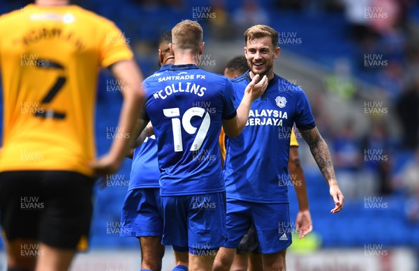 310721 - Cardiff City v Newport County - Preseason Friendly - Joe Ralls of Cardiff City celebrates scoring goal with James Collins
