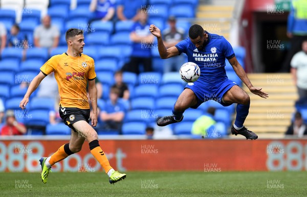 310721 - Cardiff City v Newport County - Preseason Friendly - Curtis Nelson of Cardiff City heads the ball