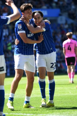 250426 - Cardiff City v Northampton Town - Sky Bet League 1 - Joel Colwill of Cardiff City celebrates scoring a goal with Rubin Colwill