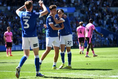 250426 - Cardiff City v Northampton Town - Sky Bet League 1 - Joel Colwill of Cardiff City celebrates scoring a goal with Rubin Colwill