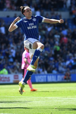 250426 - Cardiff City v Northampton Town - Sky Bet League 1 - Joel Colwill of Cardiff City celebrates scoring a goal with Rubin Colwill