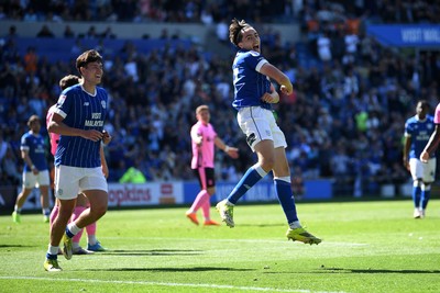 250426 - Cardiff City v Northampton Town - Sky Bet League 1 - Joel Colwill of Cardiff City celebrates scoring a goal with Rubin Colwill