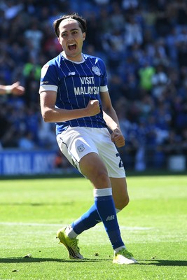 250426 - Cardiff City v Northampton Town - Sky Bet League 1 - Joel Colwill of Cardiff City celebrates scoring a goal with Rubin Colwill