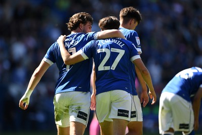 250426 - Cardiff City v Northampton Town - Sky Bet League 1 - Joel Colwill of Cardiff City celebrates scoring a goal with Ollie Tanner of Cardiff City