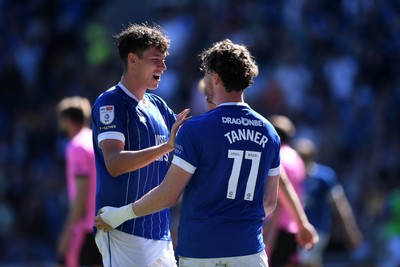 250426 - Cardiff City v Northampton Town - Sky Bet League 1 - Ollie Tanner of Cardiff City celebrates scoring a goal with Rubin Colwill of Cardiff City