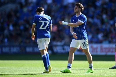 250426 - Cardiff City v Northampton Town - Sky Bet League 1 - Ollie Tanner of Cardiff City celebrates scoring a goal with team mates