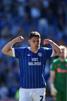 250426 - Cardiff City v Northampton Town - Sky Bet League 1 - Yousef Salech of Cardiff City celebrates scoring a goal