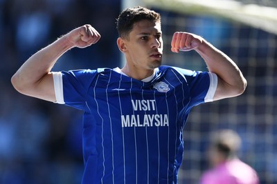250426 - Cardiff City v Northampton Town - Sky Bet League 1 - Yousef Salech of Cardiff City celebrates scoring a goal