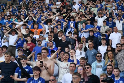 250426 - Cardiff City v Northampton Town - Sky Bet League 1 - Fans celebrate at full time