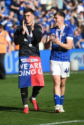 250426 - Cardiff City v Northampton Town - Sky Bet League 1 - Harry Tyrer of Cardiff City and Dylan Lawlor of Cardiff City at full time