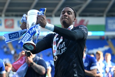 250426 - Cardiff City v Northampton Town - Sky Bet League 1 - Nathan Trott of Cardiff City celebrates at full time
