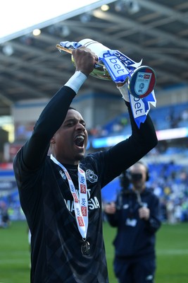 250426 - Cardiff City v Northampton Town - Sky Bet League 1 - Nathan Trott of Cardiff City celebrates at full time