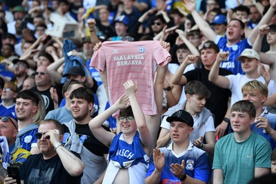 250426 - Cardiff City v Northampton Town - Sky Bet League 1 - Fans celebrate at full time