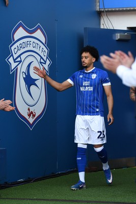 250426 - Cardiff City v Northampton Town - Sky Bet League 1 - Calum Scanlon of Cardiff City walks out for the trophy lift at the end of the match
