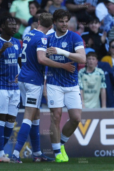 250426 - Cardiff City v Northampton Town - Sky Bet League 1 - Ollie Tanner of Cardiff City celebrates scoring a goal with team mates