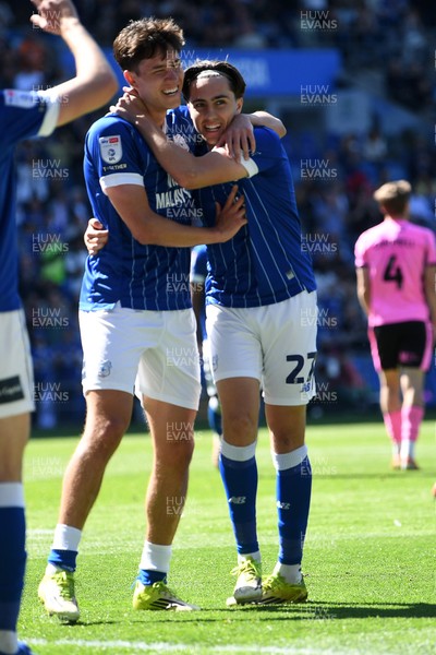 250426 - Cardiff City v Northampton Town - Sky Bet League 1 - Joel Colwill of Cardiff City celebrates scoring a goal with Rubin Colwill