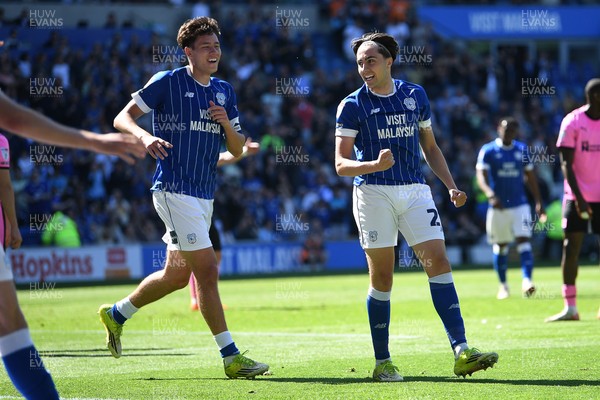 250426 - Cardiff City v Northampton Town - Sky Bet League 1 - Joel Colwill of Cardiff City celebrates scoring a goal with Rubin Colwill