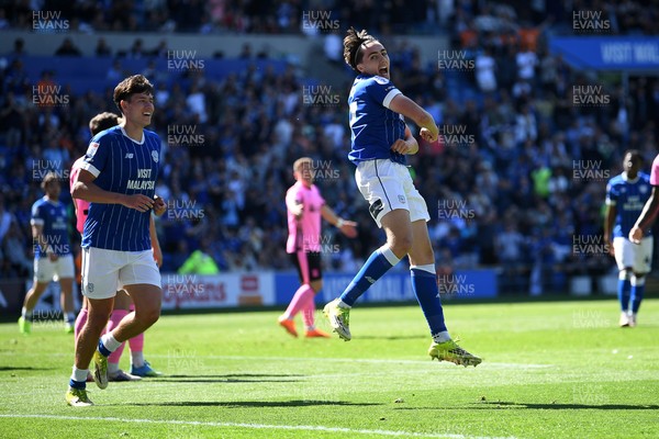 250426 - Cardiff City v Northampton Town - Sky Bet League 1 - Joel Colwill of Cardiff City celebrates scoring a goal with Rubin Colwill