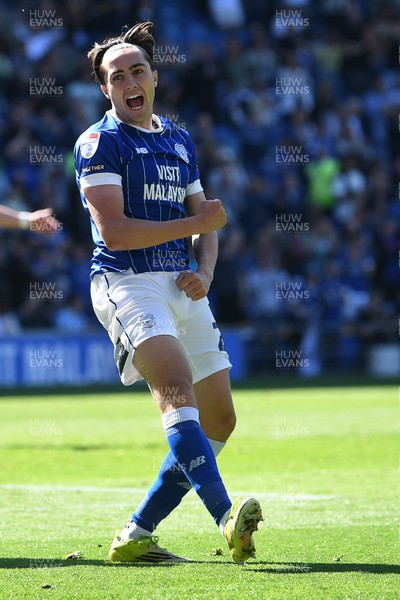 250426 - Cardiff City v Northampton Town - Sky Bet League 1 - Joel Colwill of Cardiff City celebrates scoring a goal with Rubin Colwill
