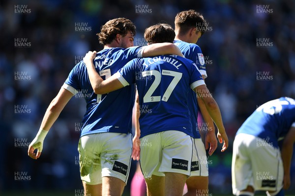 250426 - Cardiff City v Northampton Town - Sky Bet League 1 - Joel Colwill of Cardiff City celebrates scoring a goal with Ollie Tanner of Cardiff City