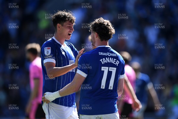 250426 - Cardiff City v Northampton Town - Sky Bet League 1 - Ollie Tanner of Cardiff City celebrates scoring a goal with Rubin Colwill of Cardiff City