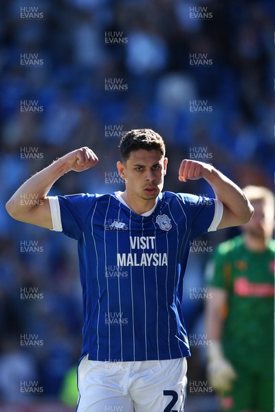 250426 - Cardiff City v Northampton Town - Sky Bet League 1 - Yousef Salech of Cardiff City celebrates scoring a goal