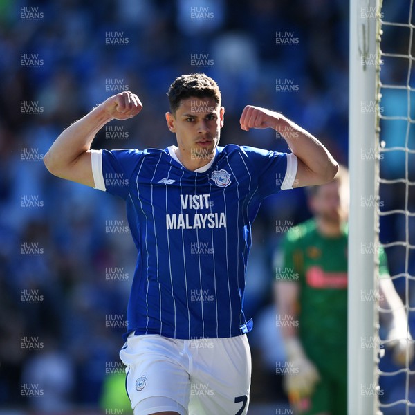 250426 - Cardiff City v Northampton Town - Sky Bet League 1 - Yousef Salech of Cardiff City celebrates scoring a goal