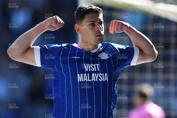 250426 - Cardiff City v Northampton Town - Sky Bet League 1 - Yousef Salech of Cardiff City celebrates scoring a goal