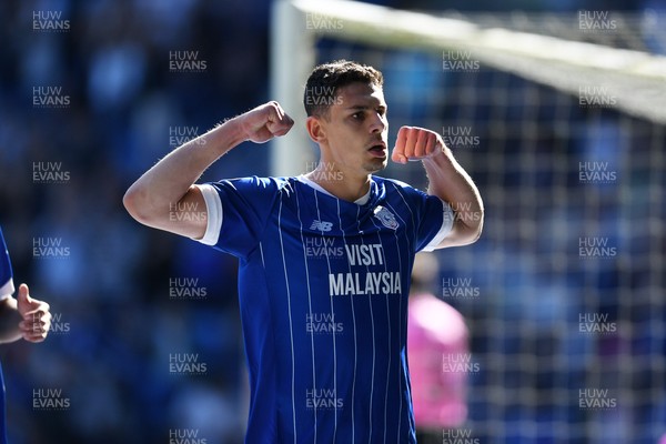250426 - Cardiff City v Northampton Town - Sky Bet League 1 - Yousef Salech of Cardiff City celebrates scoring a goal